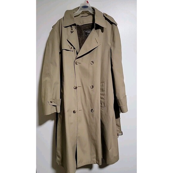 Vtg Botany 500 Trench Coat Taupe Double Breasted Belt Insulated Pile Lining 44R